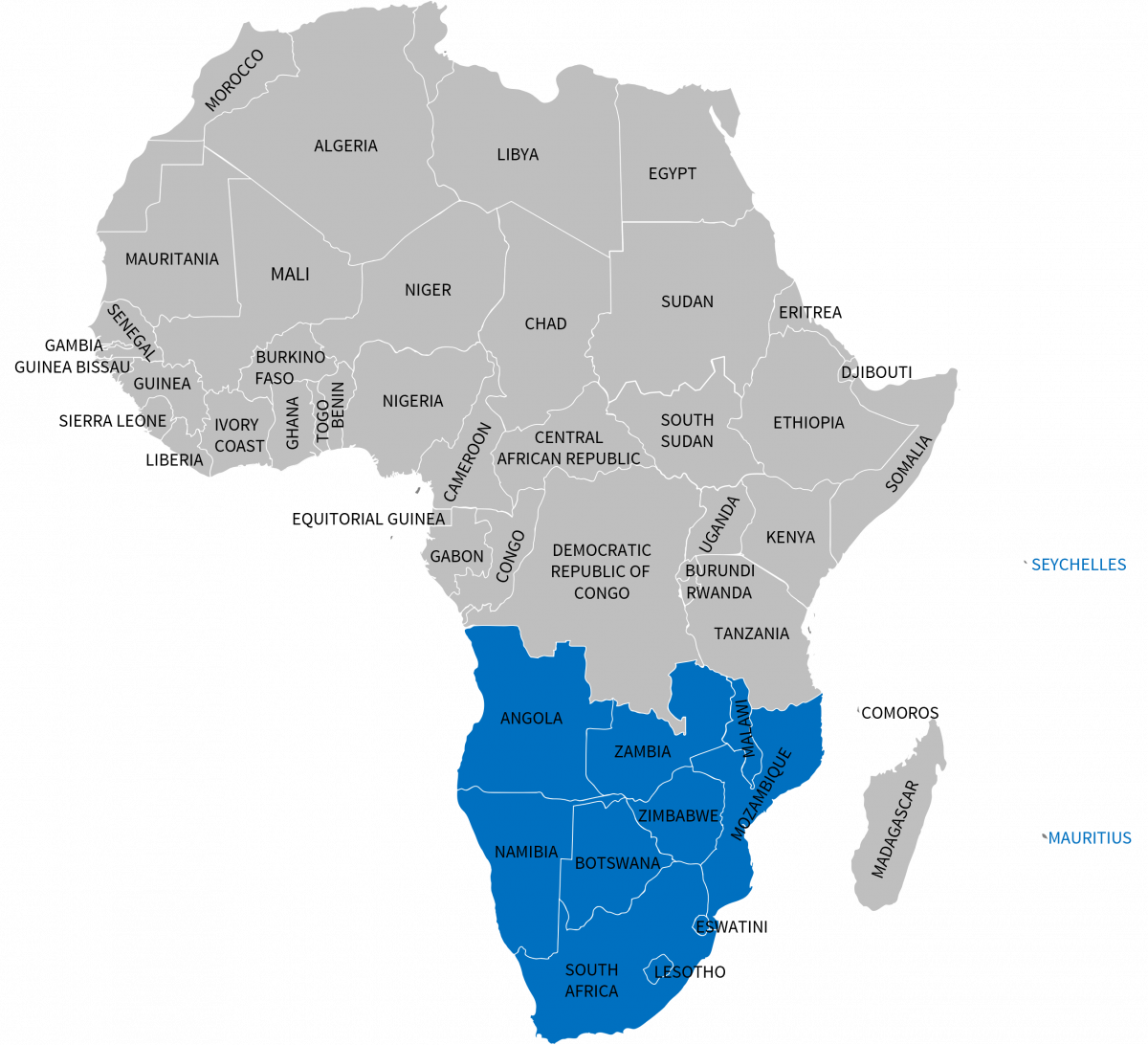 Map of Southern Africa Hub countries